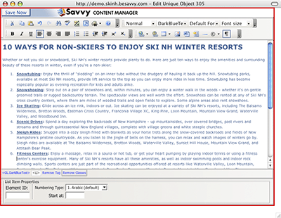 Screen shot of Savvy WYSIWYG editor